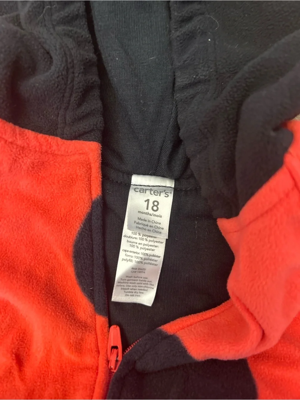 18M Toddler Ladybug One-Piece Hooded Costume - Red and Black